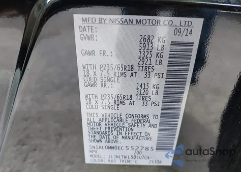 2014 Infiniti Qx60 from USA, damaged, VIN 5N1AL0MM0EC552785